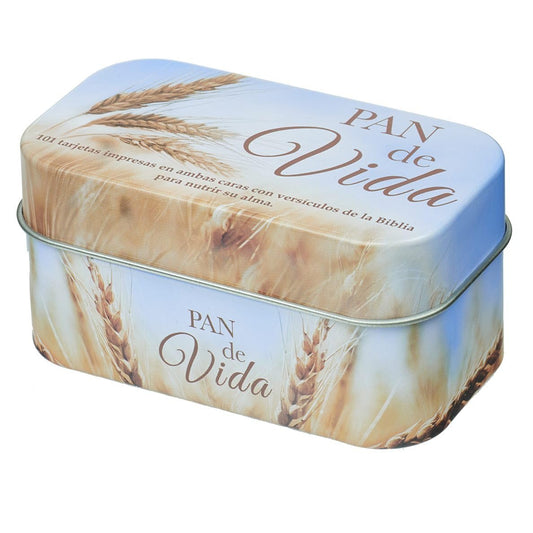 PAN DE VIDA 101 TARGETAS CON PROMESAS DE LA BIBLIA CAJA DE METAL REGALO