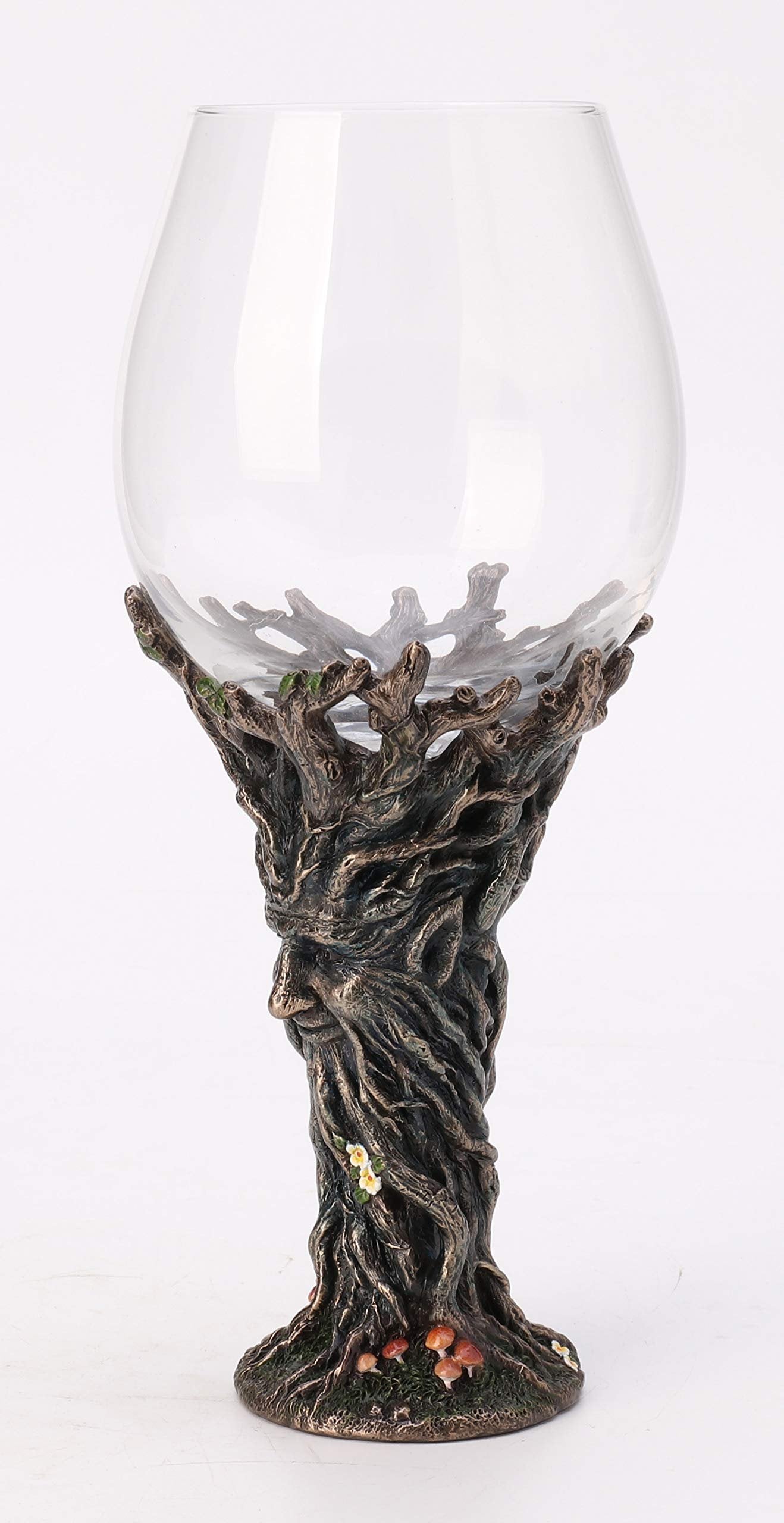 Veronese Design 9 Inch Green Man Ent Mushroom Wine Glass Cold Cast Resin Bronze Finish Statue Home Decor