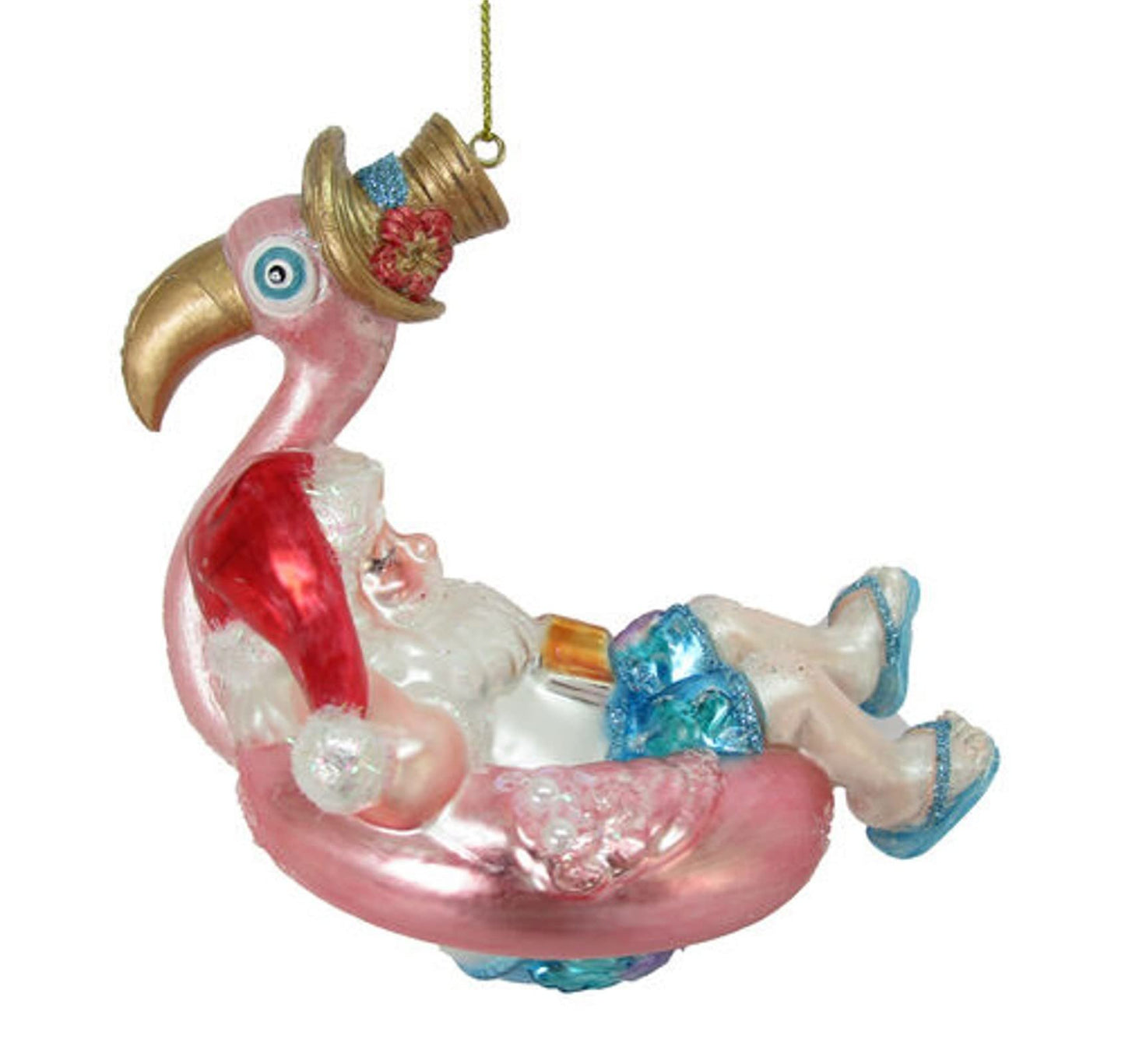 December Diamonds 79-81531 Santa in a Flamingo Float Embellished Blown Glass Ornament 5.4 Inches
