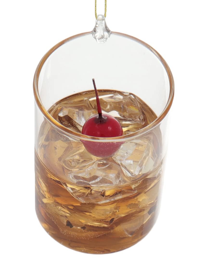 Cody Foster Whisky on Rocks - Christmas Cocktail Drink Glass Ornament 3 1/2 in on String