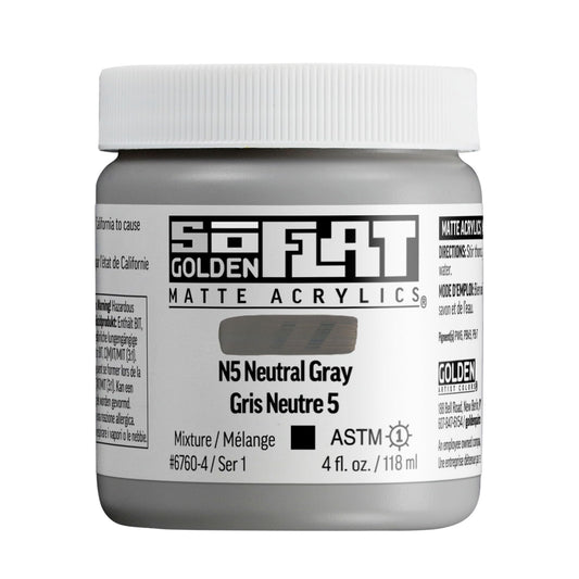 SoFlat Matte Acrylics by GOLDEN, N5 Neutral Gray, 4 fl. oz. Jar, Professional Acrylic Paint, Opaque