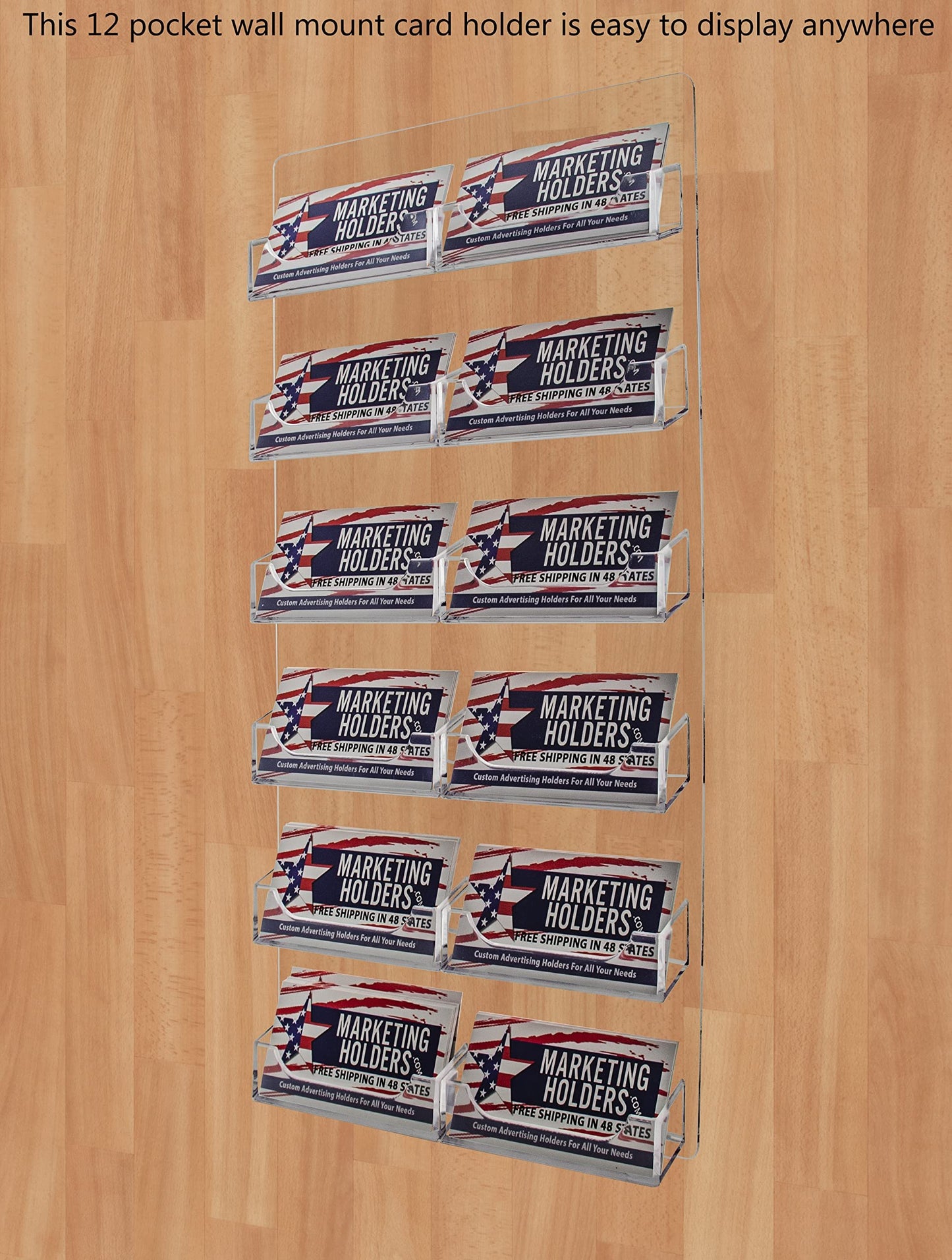 Marketing Holders Wall Business Card Holder with Hanging Hardware for 3.5" x 2" Gift Cards Clear Acrylic 8 Slot Display Holds 50 Contact or 30 Membership Cards No Assembly