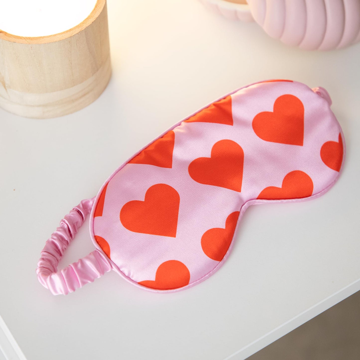 Dream of Love Sleep Mask – Pink Heart Eye Mask for Light Blocking, Travel & Home Use