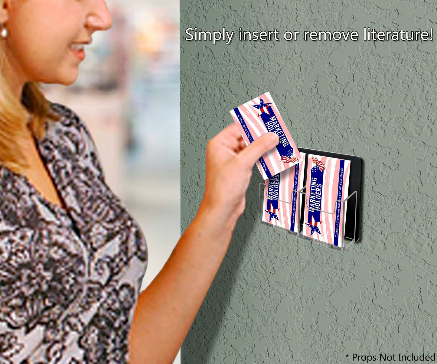 Marketing Holders Hanging Vertical Business Cards Holder with Hardware 2 Pocket for 2" x 3.5" Stickers Gift or Contact Info Cards Retail Rack Black Back Clear Pockets