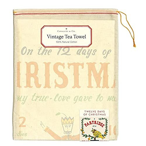 Cavallini & Co. Twelve Days of Christmas Vintage Style Cotton Tea Towel