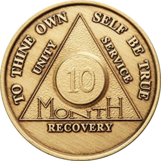 wendells 10 Month AA Medallion Bronze Anniversary Style Sobriety Chip