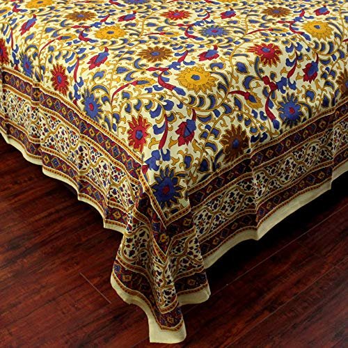 India Arts Bedspread Cotton Sunflower Print, Yellow, Approx 106" x 106"
