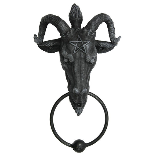 Baphomet Head Lucifer Satanic Demon Goat of Mendes Pagan Occult Door Knocker Halloween Decor Figurine 9 Inch Tall