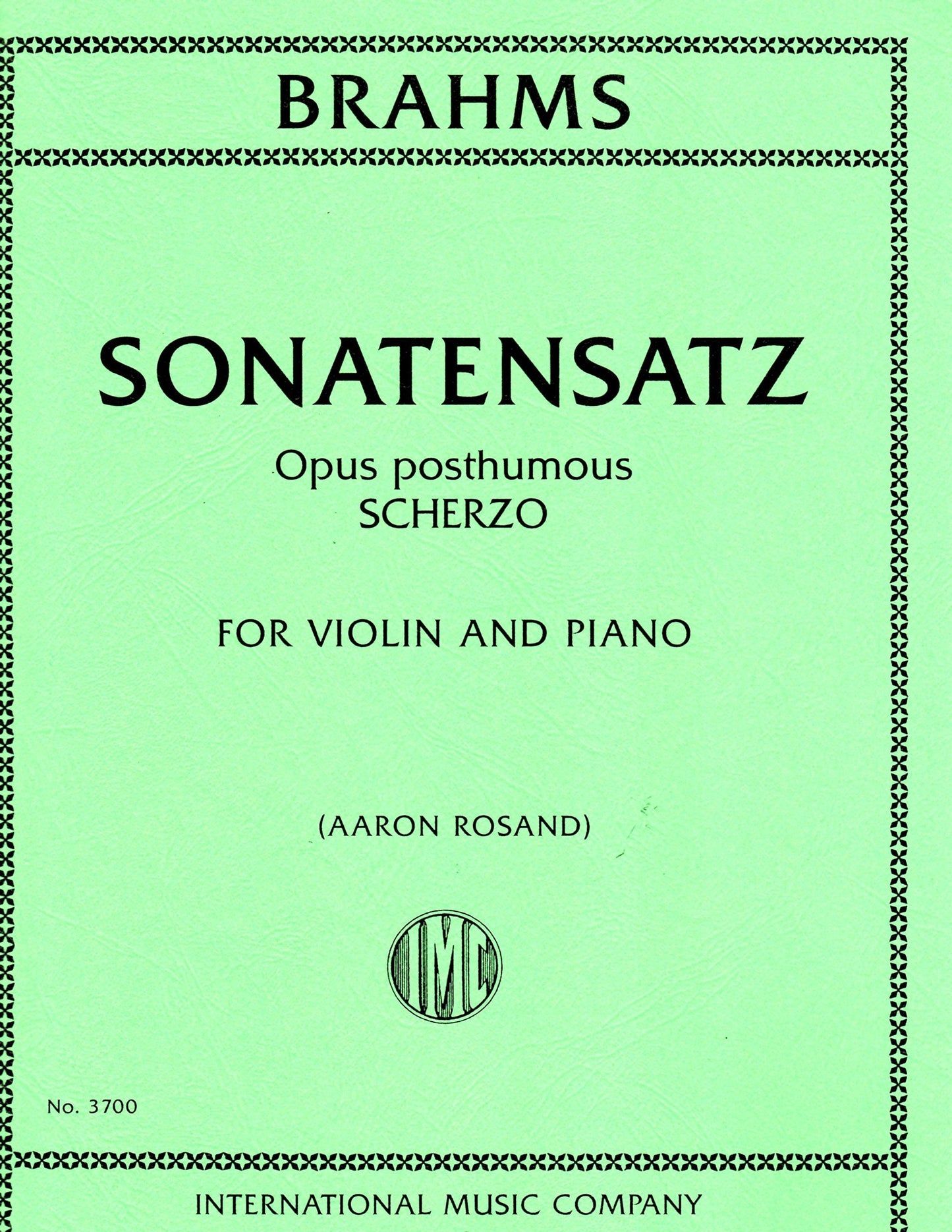 Brahms, Johannes - Sonatensatz, Opus Posthumous, Scherzo for Violin and Piano (ROSAND, Aaron)
