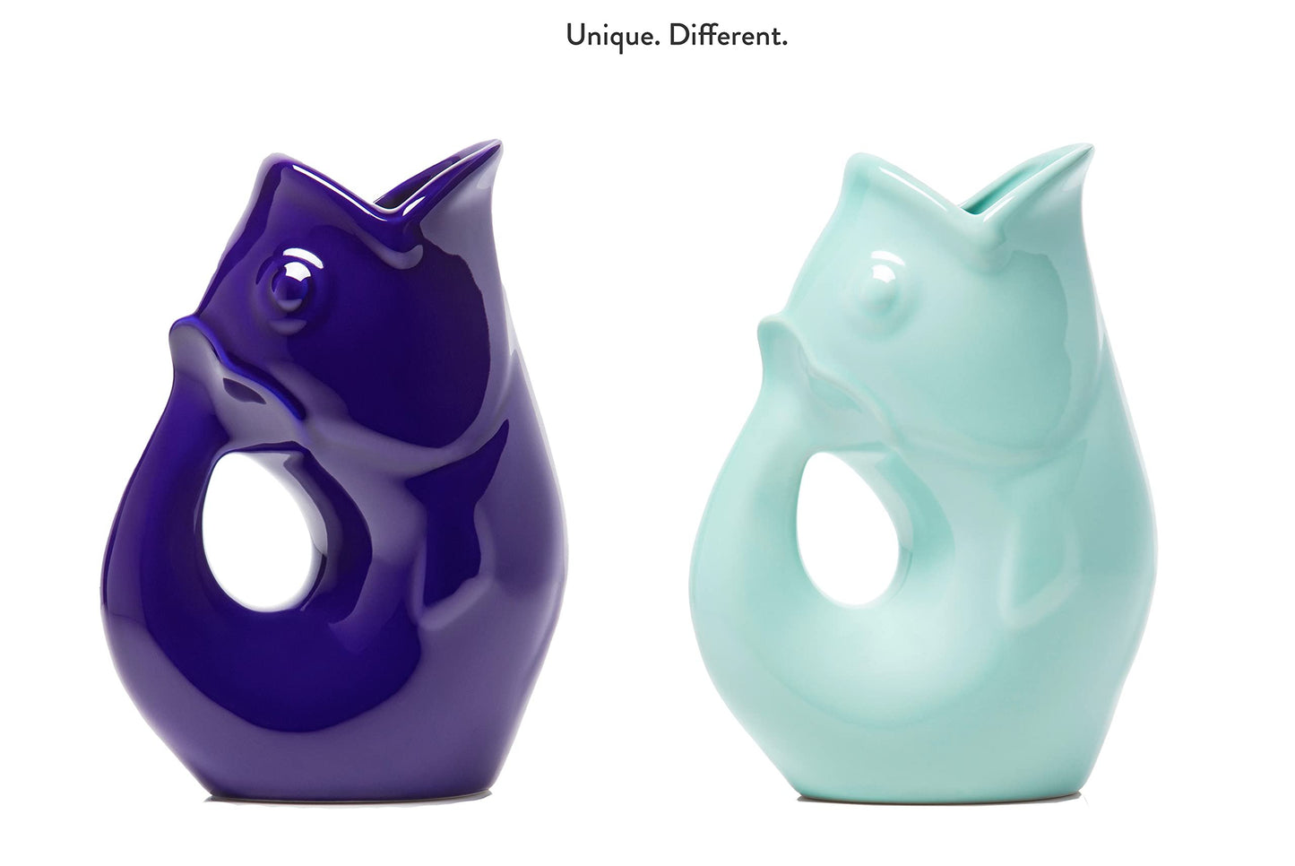 Gurgle Pot Fish Pitchers Large -Set of 2 - Cobalt Blue and Light Blue. More than just your average beverage pitcher. Makes a delightful gurgling sound.
