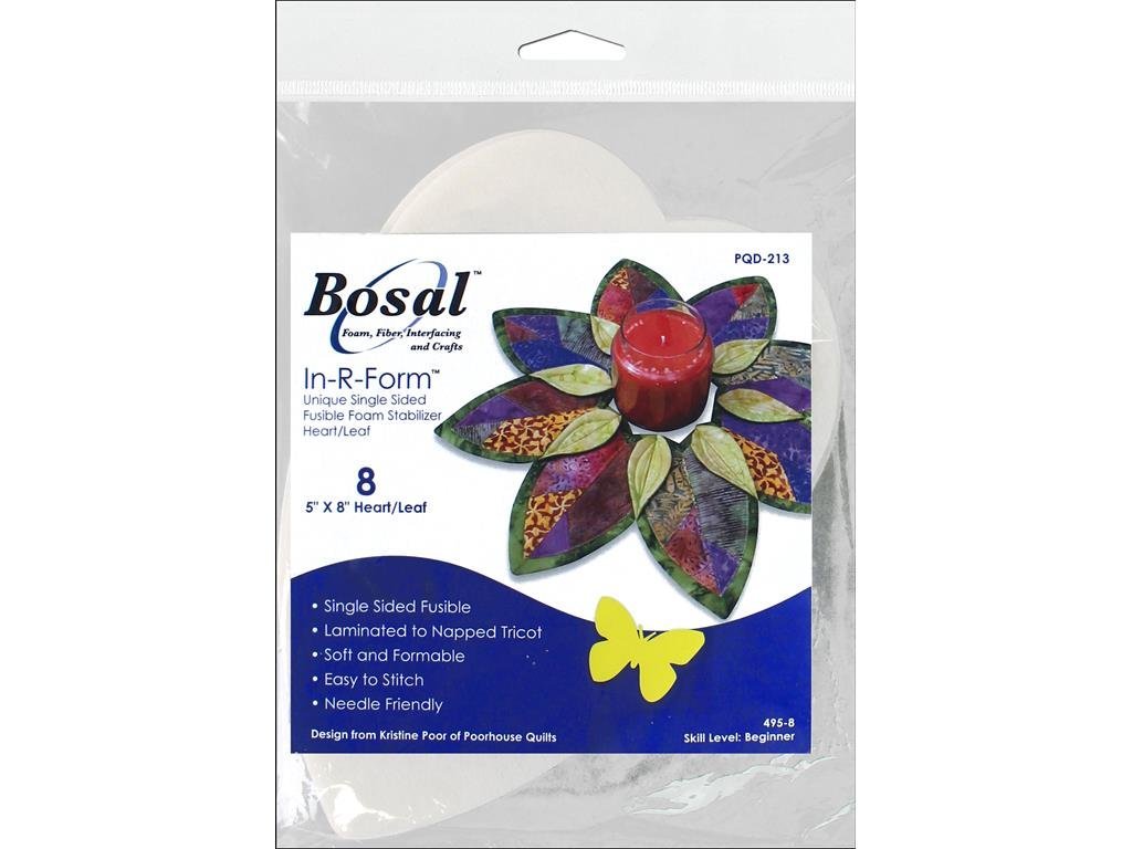 Bosal In-R-Form Heart/Leaf 5 inch x 8 inch Single Sided Fusible Foam Stabilizer 8 pieces (495-B)