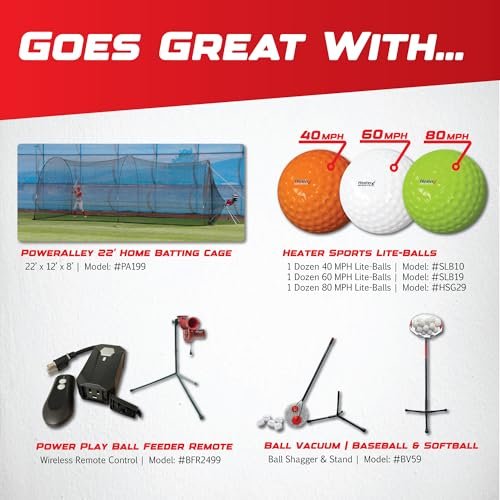 Heater Sports Power Alley Lite 360 Baseball Pitching Machine - Pitches Lite Balls 40-80 MPH Fastballs, Sliders, & Curves | Accurate, Durable, & Portable Training Tool for Batting & Field Practice