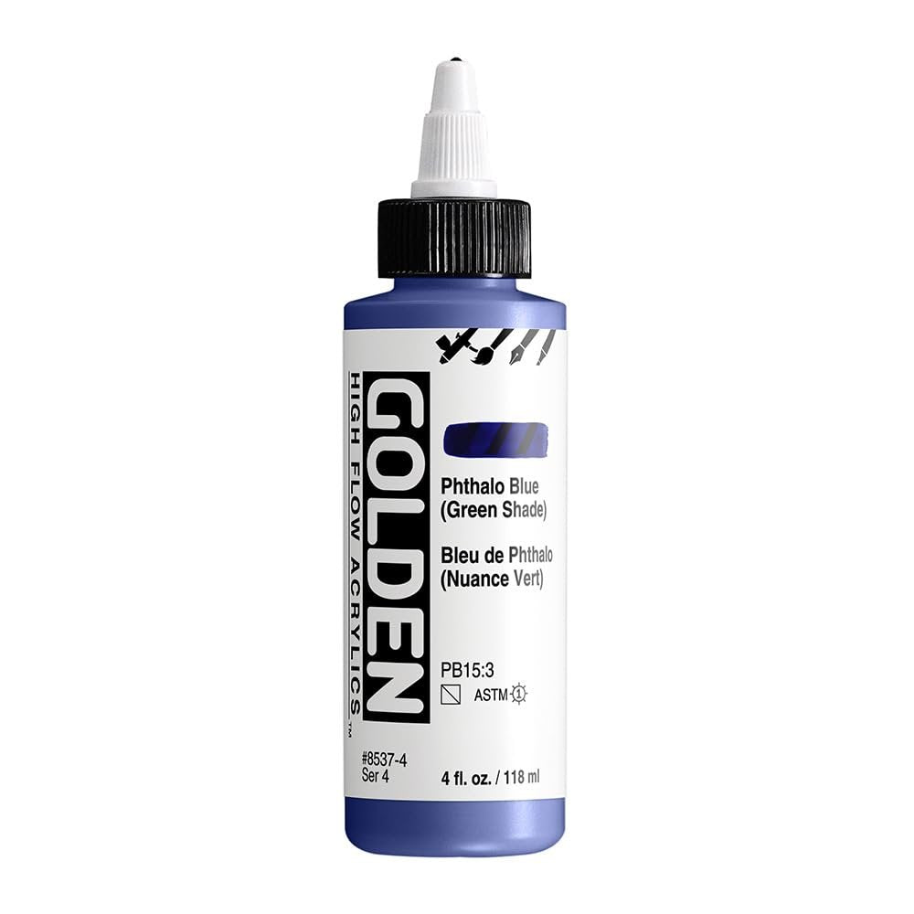 High Flow Acrylics by GOLDEN, Phthalo Blue (Green Shade), 4 fl. oz. Bottle, Professional Acrylic Paint, Semi-Transparent