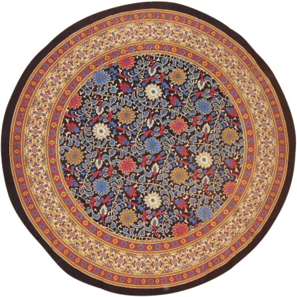 India Arts Sunflower Print Round Cotton Tablecloth 70" Yellow on Black