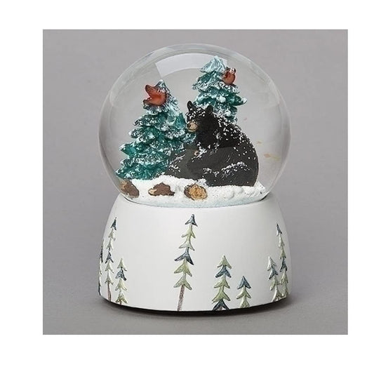 Roman Musical Black Bear Dome with Cub and Cardinals, 5.75-inch Height, Black, Classic, Snow Globe