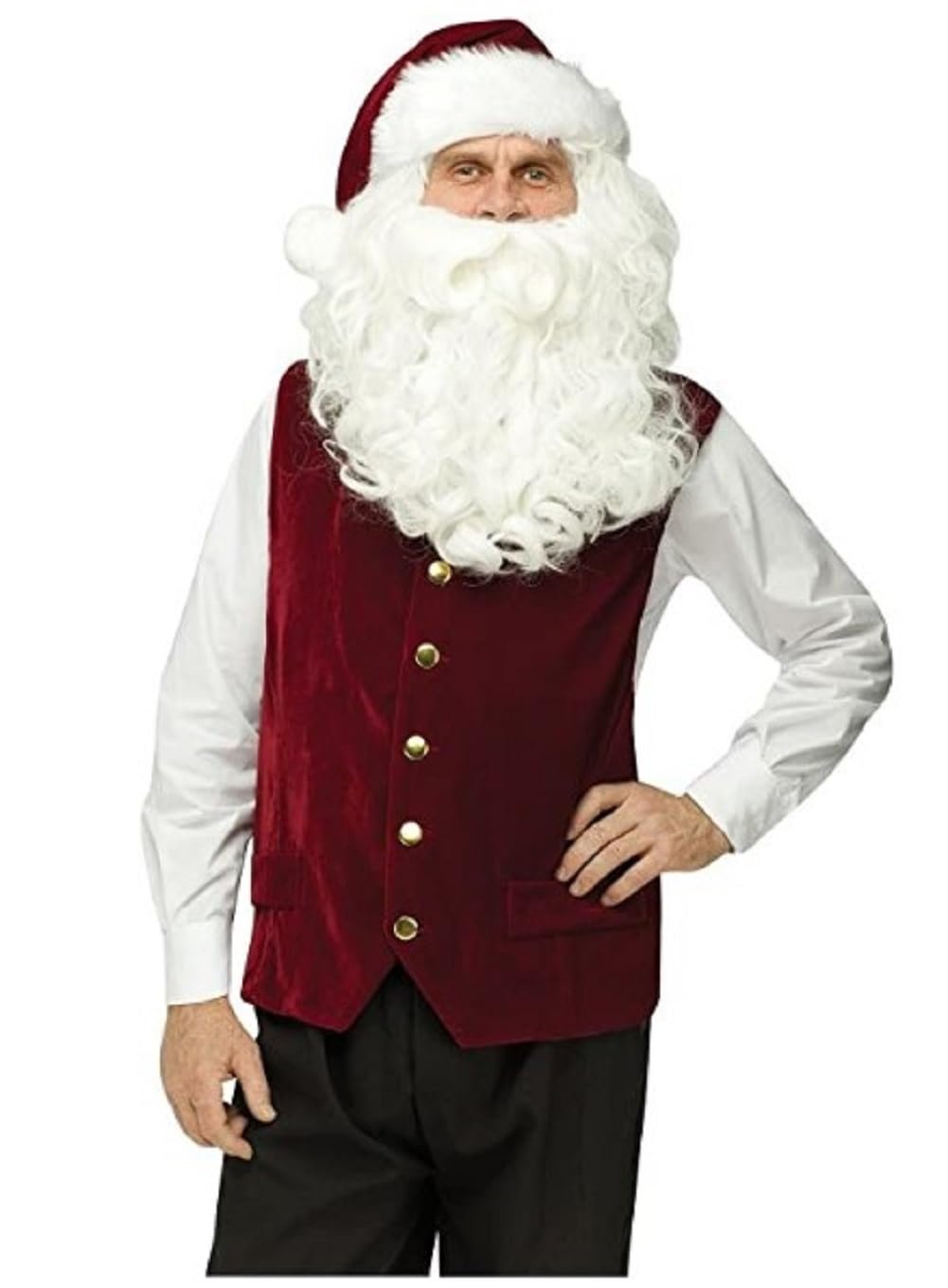 Halco Santa Velvet Vest ONLY Size 50-60 Claus Gold Buttons Burgundy Satin Lined Adjustable Buckle Pockets Bundle Santa Guide