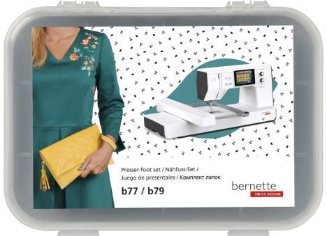 Bernette Presser Foot Set for B77/B79 Sewing Machine | Includes Zigzag, Overlock, Zipper, Blindstitch, Satin Stitch, Buttonhole, Open Toe & Button Sew-On Feet | Heavy-Duty Quilting, Embroidery