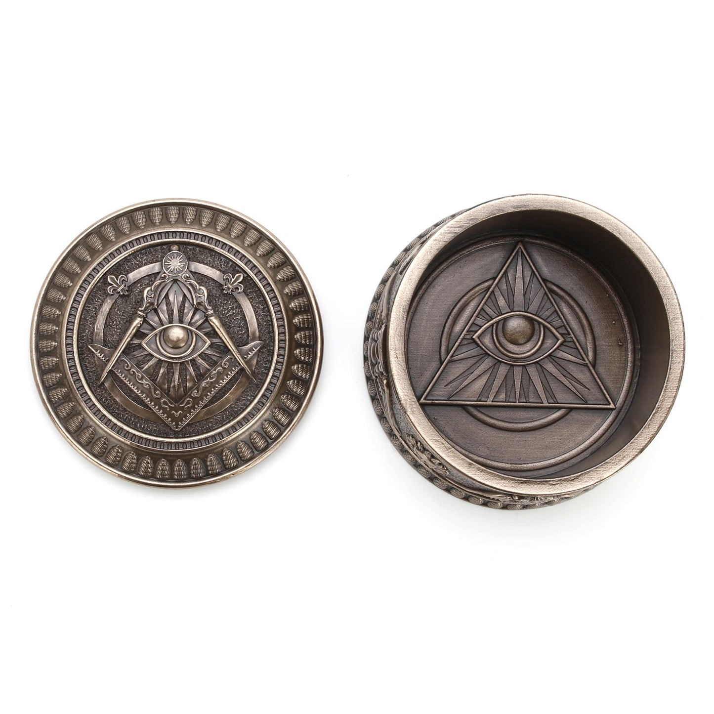 Veronese Design 2 3/8" Tall Masonic Eye of Providence Round Trinket Box Resin Sculpture Bronze Finish