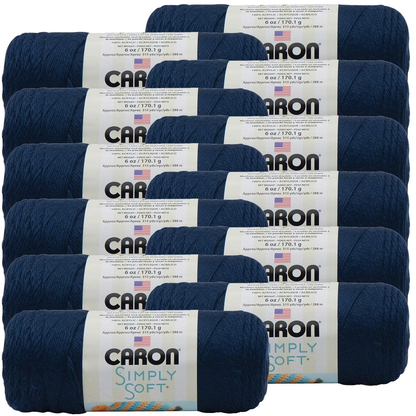 Caron Dark Country Blue, Simply Soft Solids Yarn, Multipack of 12, 12 Pack