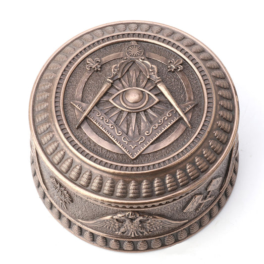 Veronese Design 2 3/8" Tall Masonic Eye of Providence Round Trinket Box Resin Sculpture Bronze Finish