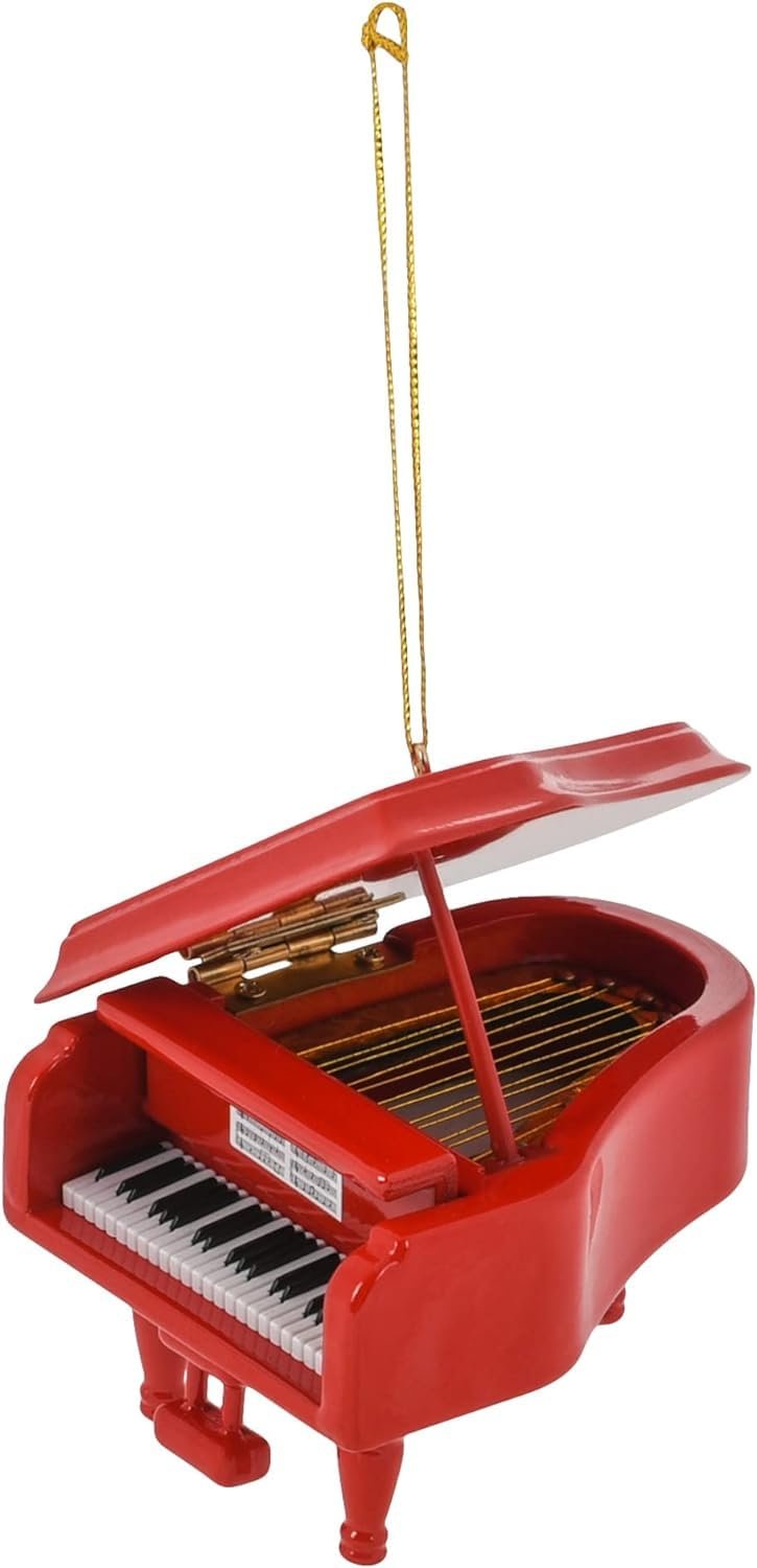 Broadway Gifts Co Cherry Red Grand Piano 3.5 inch Wood Hanging Ornament