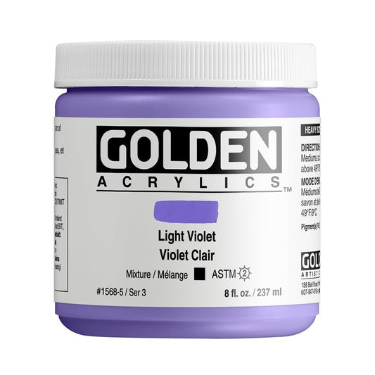 Heavy Body Acrylics by GOLDEN, Light Violet, 8 fl. oz. Jar, Professional Acrylic Paint, Opaque