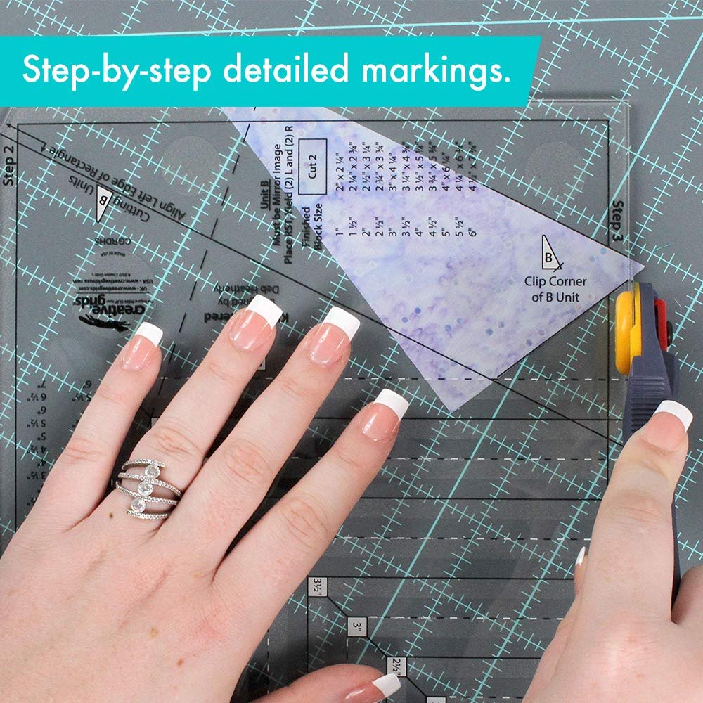 Creative Grids Kitty Cornered Quilt Ruler – CGRDH5 – Made in USA, 11in x 11in, Non-Slip Grip Acrylic Quilting, Sewing, Crafting, Patchwork Ruler & Template