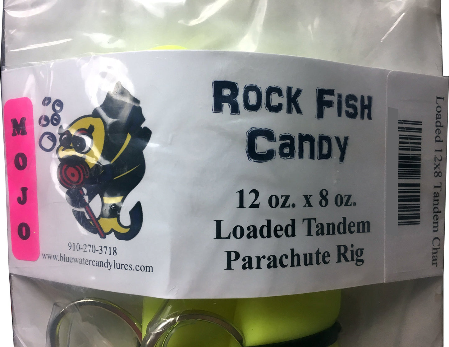 Blue Water Candy - Rock Fish Candy 12 oz & 8 oz Mojo Lure Loaded with 9-Inch Swimbait Shad Bodies Tandem Parachute Rigged & Ready