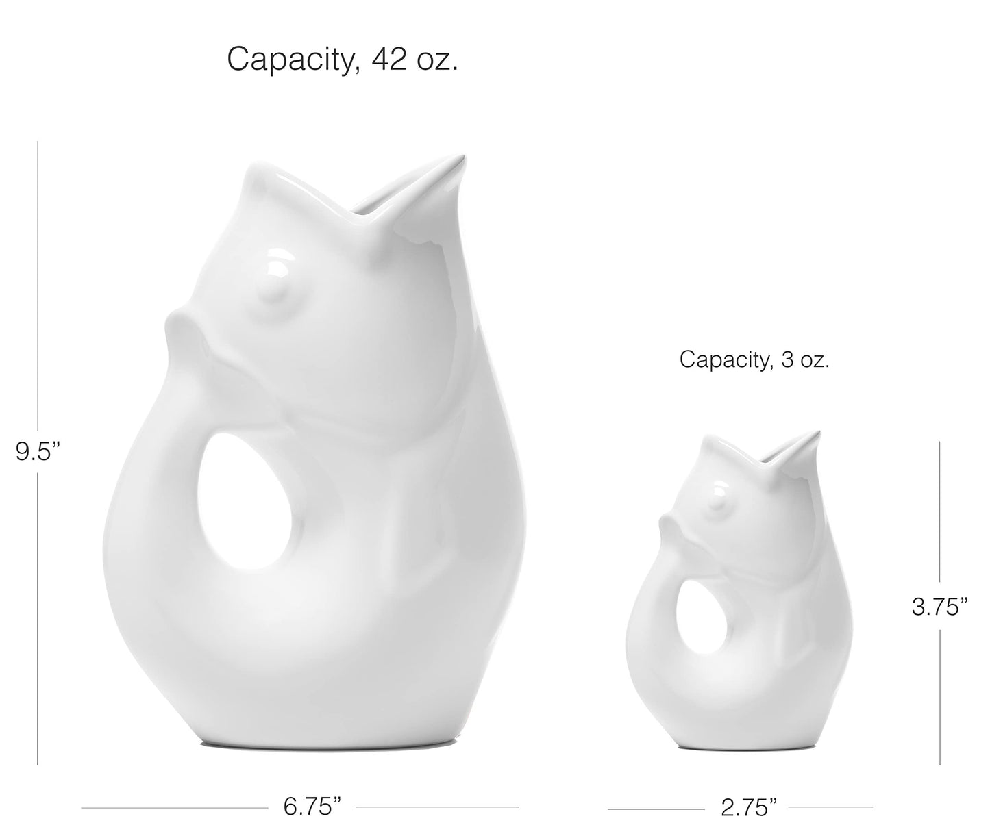 Gurgle Pot - Set of 2, French Inspired Design, Large Pitcher 42 oz. with matching Creamer, Bright White, the perfect Indoor or outdoor tableware.
