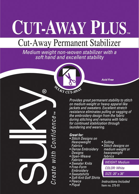 Sulky Of America 275-01 Cut Away Plus Midweight Stabilizer, 20" by 1 yd, White
