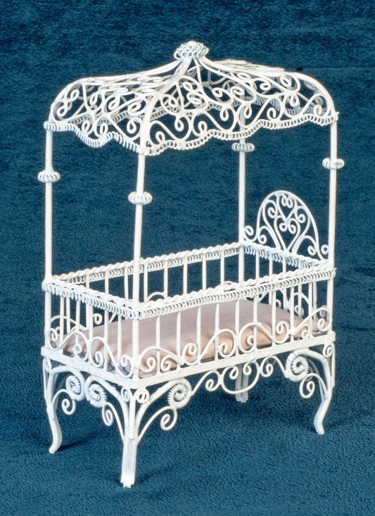 Dollhouse Miniature White Wire Canopy Crib