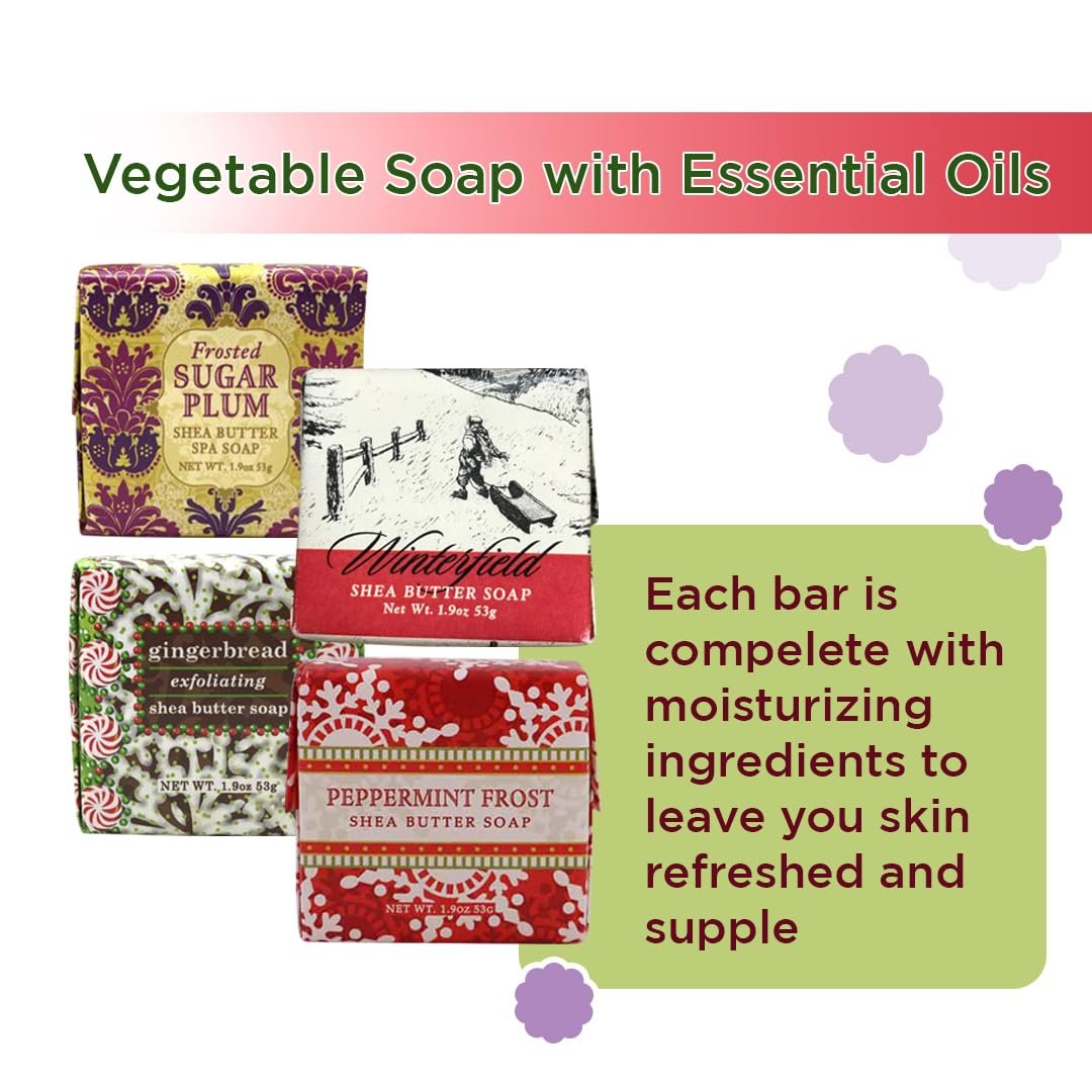 Christmas Holiday Soap Sampler Set - Boxed Set of 4 Holiday Assorted Scents - Enriched with Shea Butter, Essential Oils, Natural Extracts