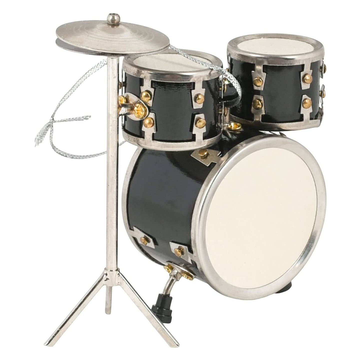 Broadway Gifts Co Polished Black Drum Set 3 inch Wood and Brass Hanging Ornament