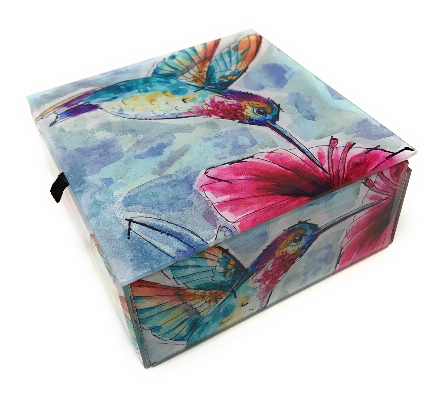 Glass Keepsake Jewelry Box (Watercolor Hummingbird I)