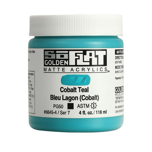 GOLDEN SoFlat Matte Acrylics, Cobalt Teal, 4 fl. oz. Jar, Professional Acrylic Paint, Opaque