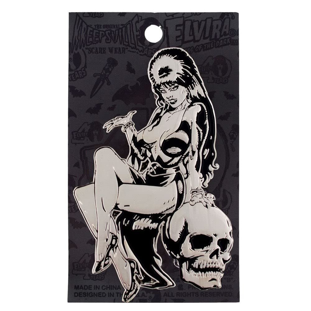 Kreepsville 666 Elvira Silver Comic Skull Mistress Of The Dark Enamel Pin
