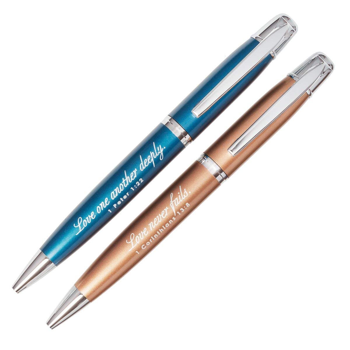 Christian Art Gifts - Mr. and Mrs. Ballpoint Pen Set for Couples | Matching His and Hers Scripture Pens with 1 Peter, 1 Corinthians Bible Verse | Black Ink