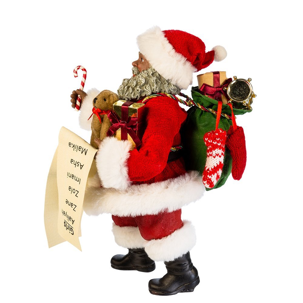 Kurt Adler 10.5" Fabriche' Black Santa with List and Candy Cane