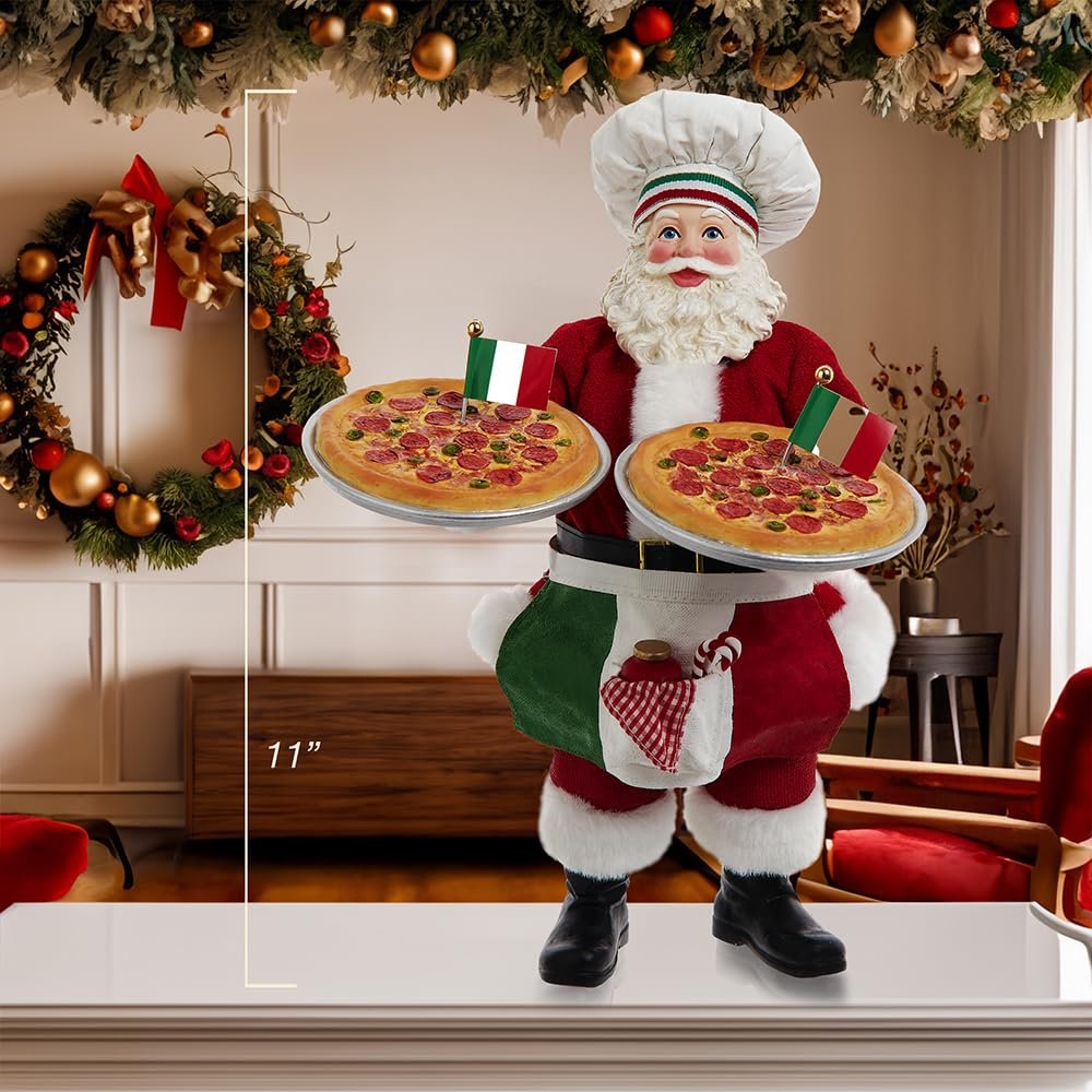 Kurt Adler 11-inch Fabriché™ Chef Santa Holding Two Trays of Pizza