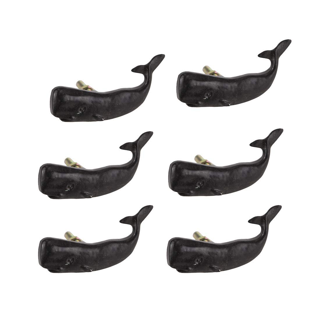 Moby Dick Specialties Set of 6 Black Painted Cast Iron Whale Drawer Pull Rustic Furniture Decor Knob