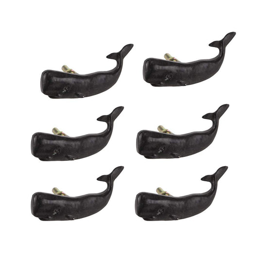 Moby Dick Specialties Set of 6 Black Painted Cast Iron Whale Drawer Pull Rustic Furniture Decor Knob