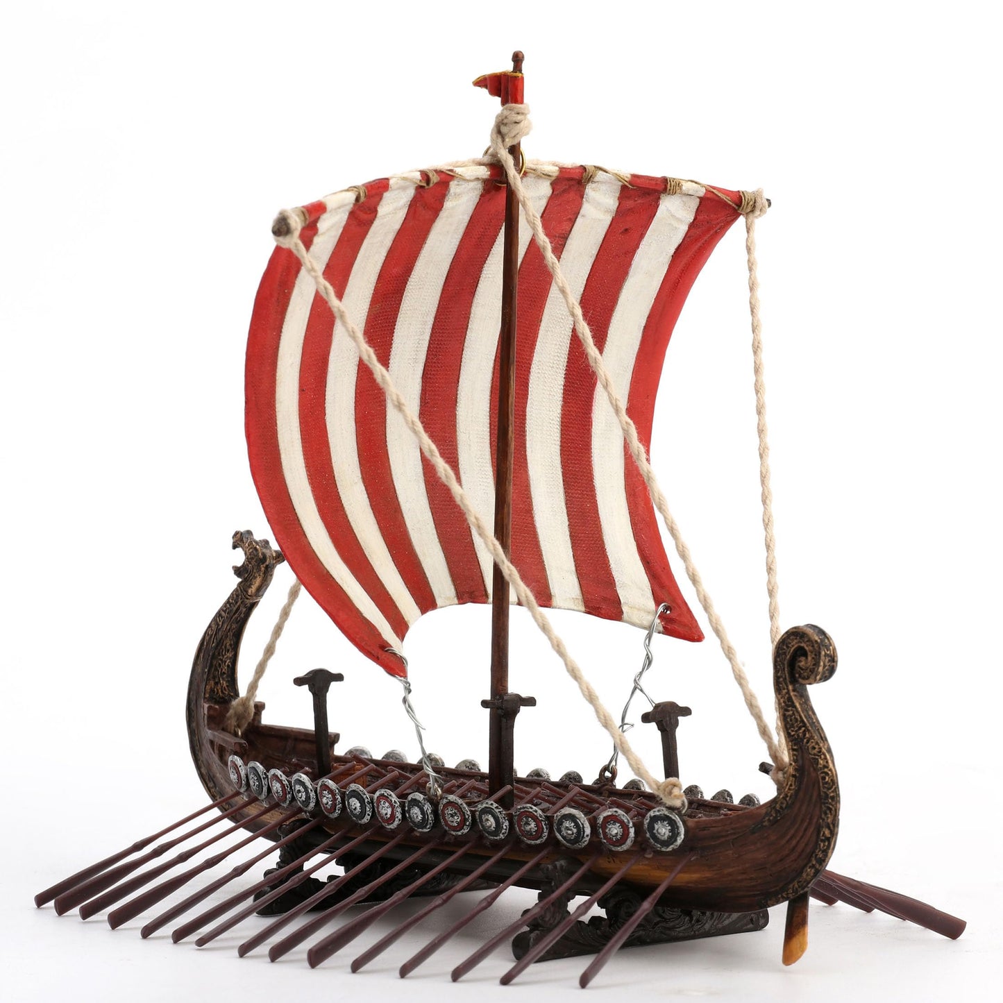 Veronese Design 6 7/8 Inch Viking Drakkar Longship Red and White Stripe Sail Resin Hand Painted Sculpture