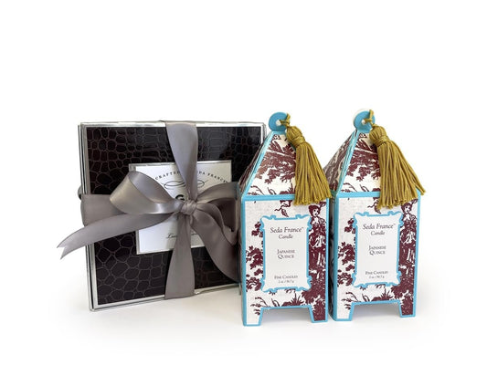 Seda France Mini Pagoda Gift Set includes Two Japanese Quince Mini Pagoda Candles in Gift Box