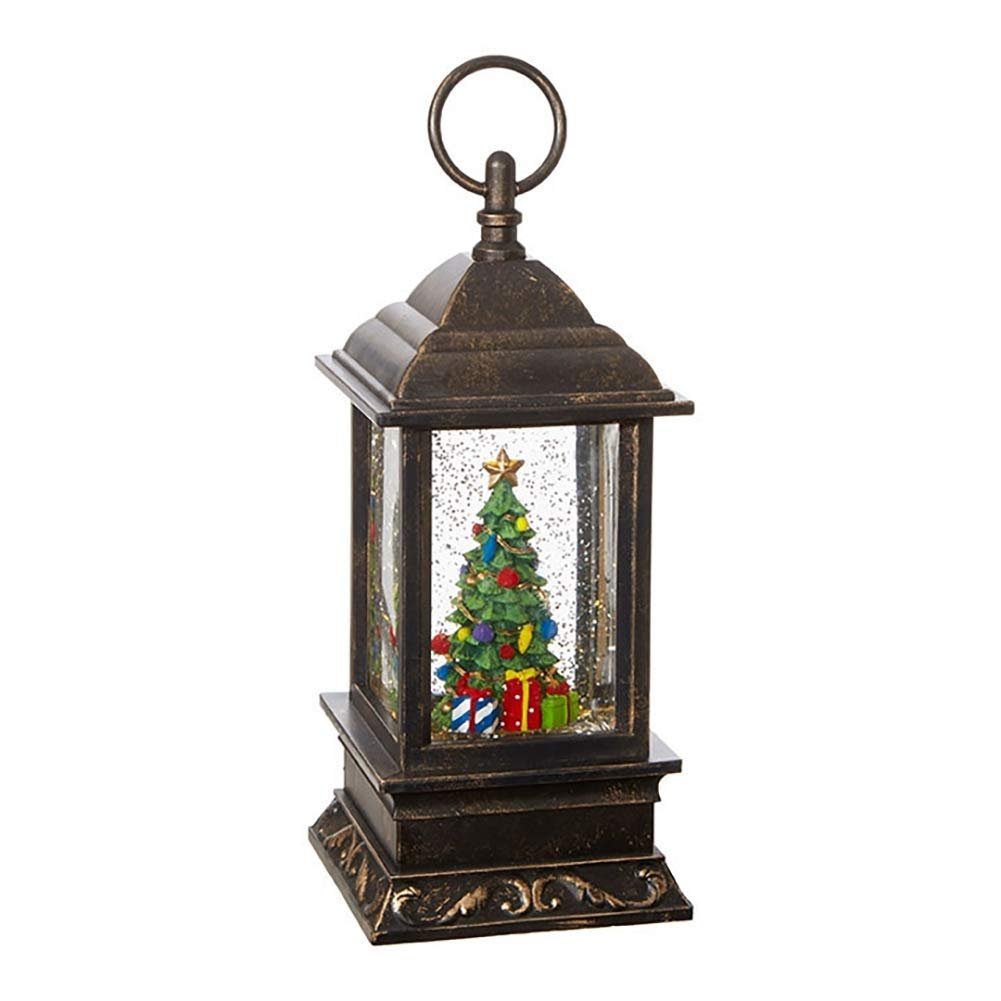 RAZ Imports 9.5" CHRISTMAS TREE LIGHTED WATER LANTERN,Bronze,4" x 9.5"