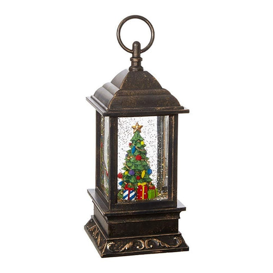 RAZ Imports 9.5" CHRISTMAS TREE LIGHTED WATER LANTERN,Bronze,4" x 9.5"