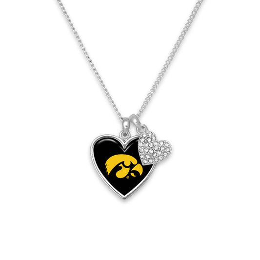 From the Heart Enterprises Iowa Hawkeyes Amara Crystal Heart Silver Chain Necklace Jewelry Gift, Black
