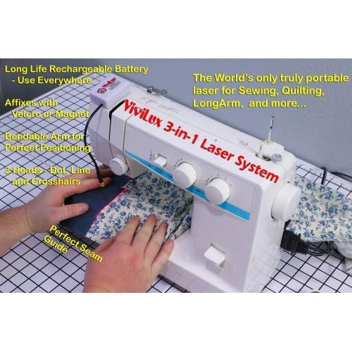 ViviLux 3-in-1 Rechargeable RED Laser System with Adjustable Line, Crosshairs and Dot Illumination Heads; Innovative Sewing and Quilting Notion for Precise Stitching; Mounts with MAGNET.