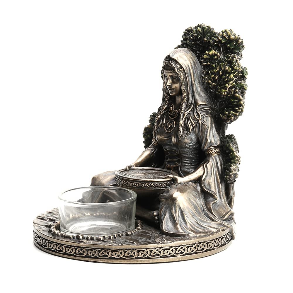 Veronese Design 4 7/8" Tall Celtic Goddess Danu Tealight Candle Holder Cold Cast Bronzed Resin Sculpture Wiccan Home Decor Figurine Collectibles