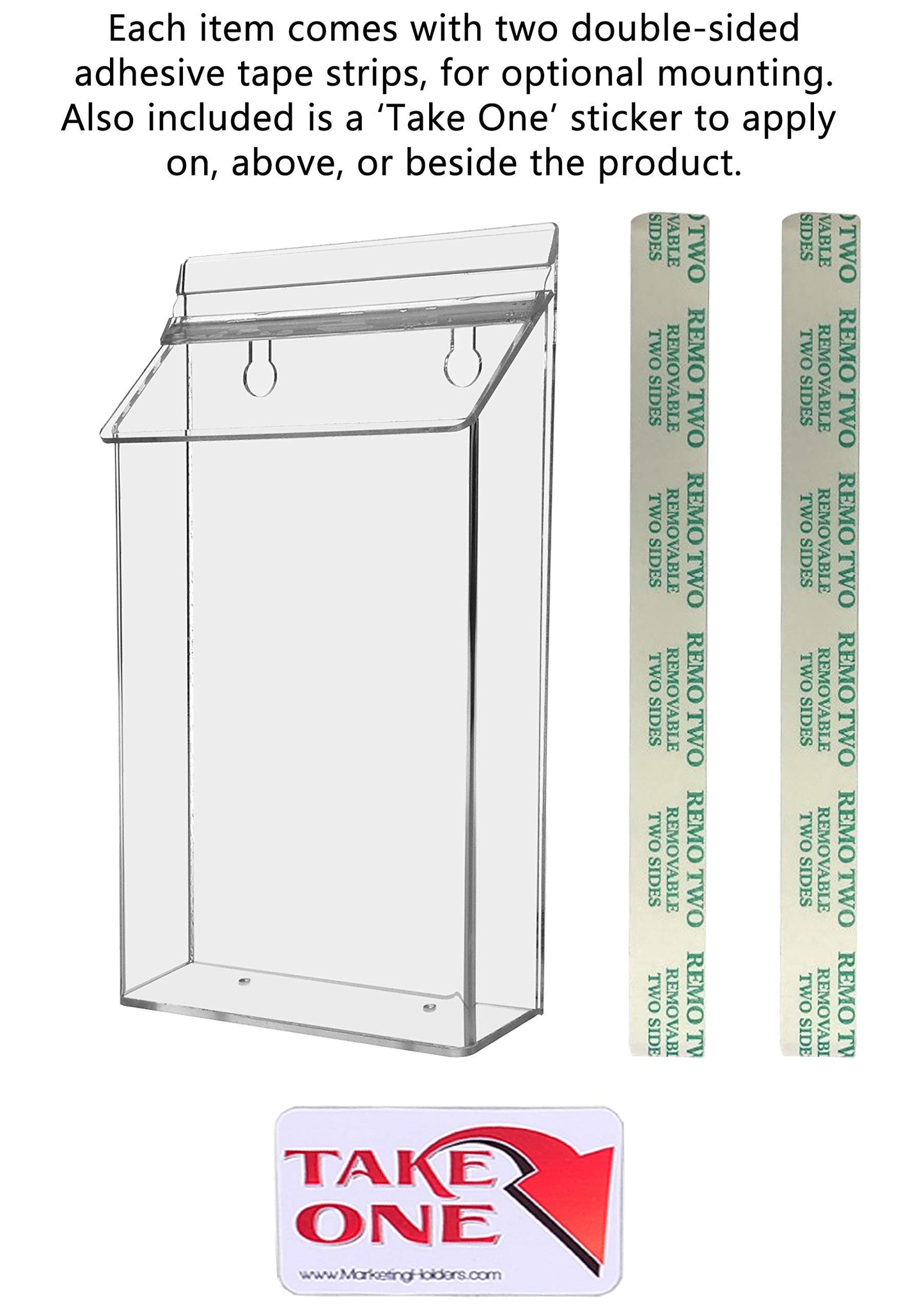 Marketing Holders Outdoor Brochure Holder Holds 6" x 9" Advertising Bifolds Clear Acrylic Wall Mounted Box with Lid Includes Adhesive Strips and Take One Sticker