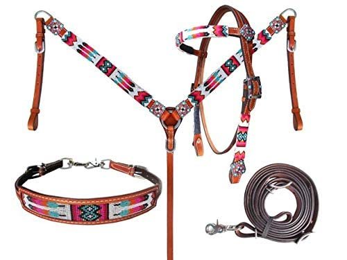 Showman Beaded Tribal Design 4 Piece Headstall & Breast Collar Set